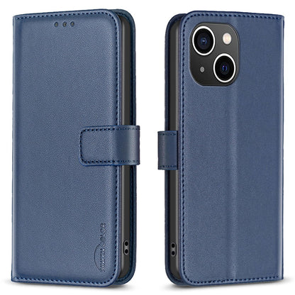 BINFEN COLOR BF17 For iPhone 15 Phone Cover Stand Design Wallet TPU+PU Leather Phone Case