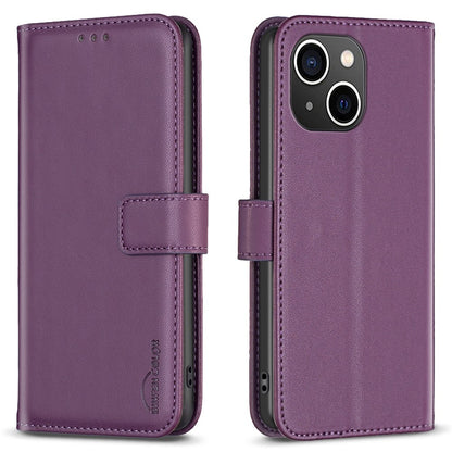 BINFEN COLOR BF17 For iPhone 15 Phone Cover Stand Design Wallet TPU+PU Leather Phone Case
