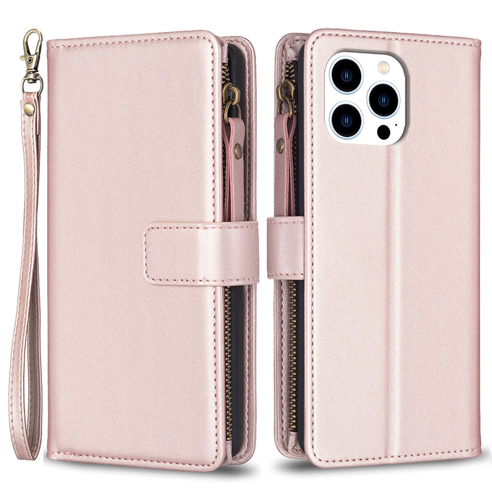 BF Style-19 For iPhone 15 Pro Zipper Pocket PU Leather Case Wallet Stand Phone Cover