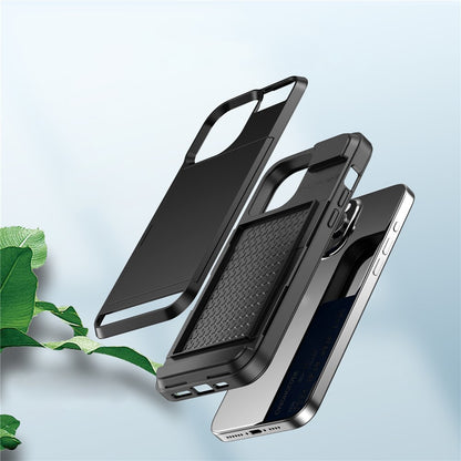 For iPhone 15 Pro Max PC+TPU Phone Cover Sliding Card Holder Anti-drop Back Case