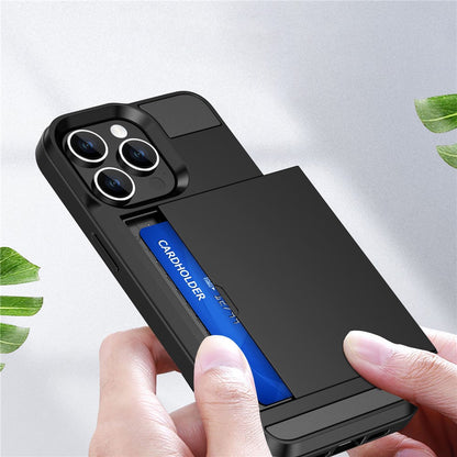 For iPhone 15 Pro Sliding Card Holder Cover Anti-drop PC+TPU Phone Case