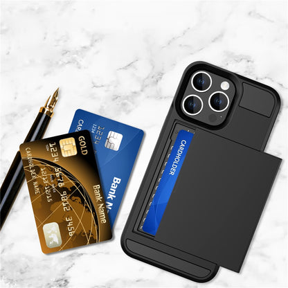 For iPhone 15 Pro Sliding Card Holder Cover Anti-drop PC+TPU Phone Case
