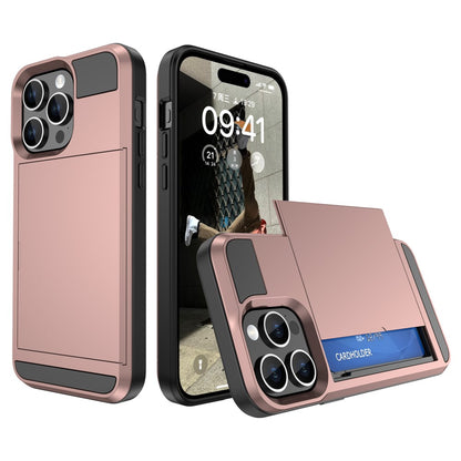 For iPhone 15 Pro Sliding Card Holder Cover Anti-drop PC+TPU Phone Case
