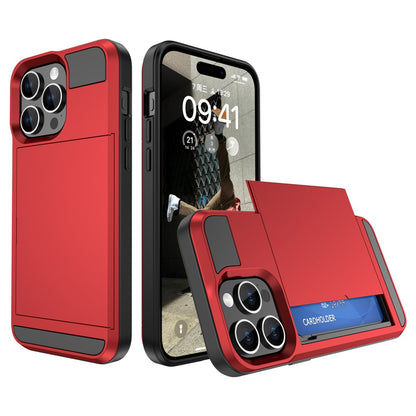 For iPhone 15 Pro Sliding Card Holder Cover Anti-drop PC+TPU Phone Case