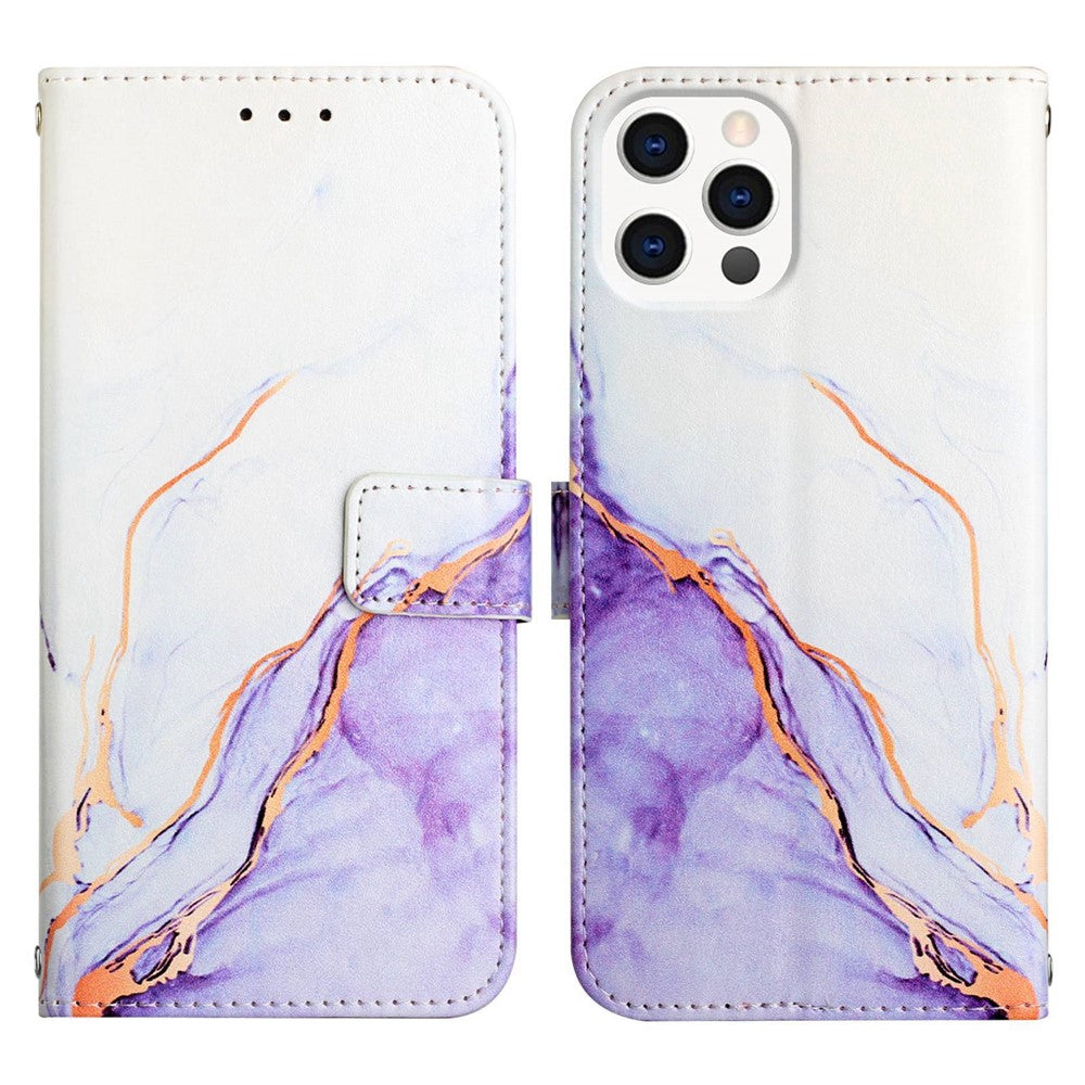 For iPhone 15 Pro Case with Strap Marble Pattern Leather Phone Cover Card Holder