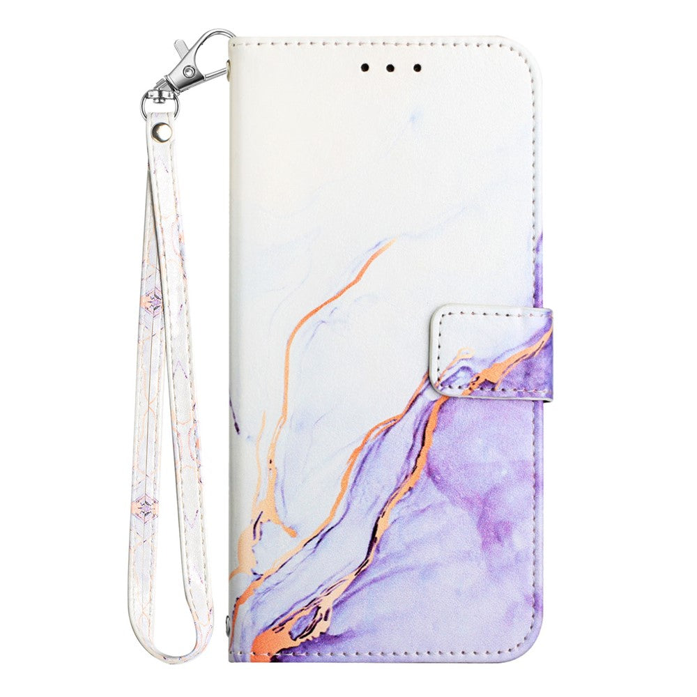 For iPhone 15 Pro Case with Strap Marble Pattern Leather Phone Cover Card Holder