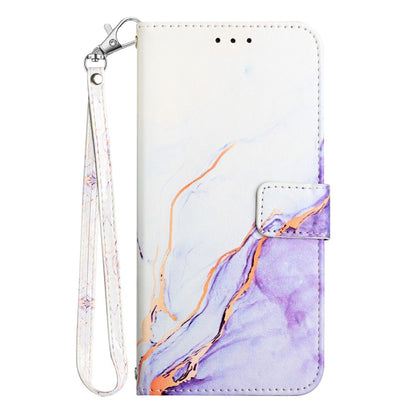 For iPhone 15 Pro Case with Strap Marble Pattern Leather Phone Cover Card Holder