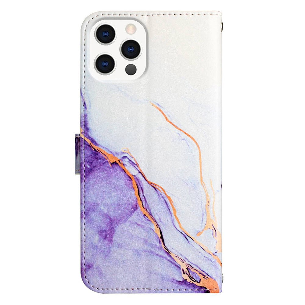 For iPhone 15 Pro Case with Strap Marble Pattern Leather Phone Cover Card Holder
