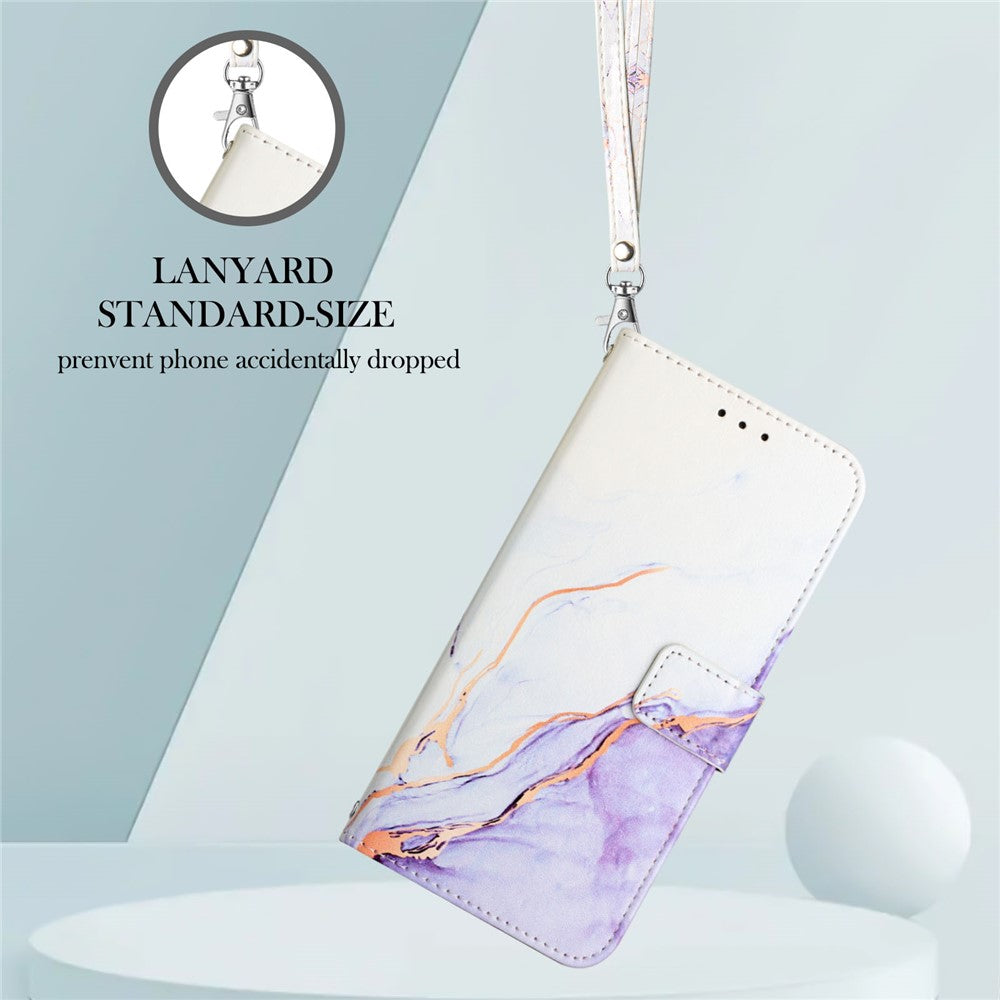 For iPhone 15 Pro Case with Strap Marble Pattern Leather Phone Cover Card Holder