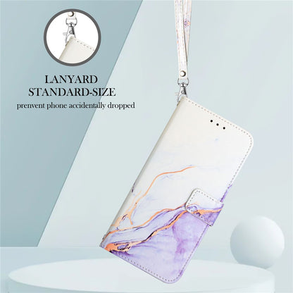 For iPhone 15 Pro Case with Strap Marble Pattern Leather Phone Cover Card Holder