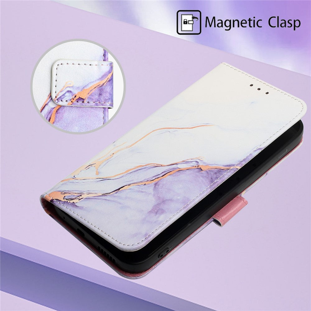 For iPhone 15 Pro Case with Strap Marble Pattern Leather Phone Cover Card Holder