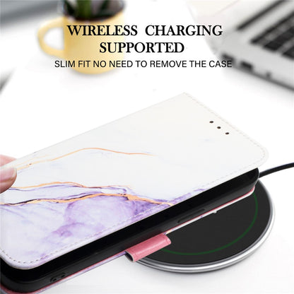 For iPhone 15 Pro Case with Strap Marble Pattern Leather Phone Cover Card Holder