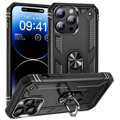 For iPhone 15 Pro Kickstand Phone Case PC+TPU Cover with Built-in Magnetic Holder Metal Sheet