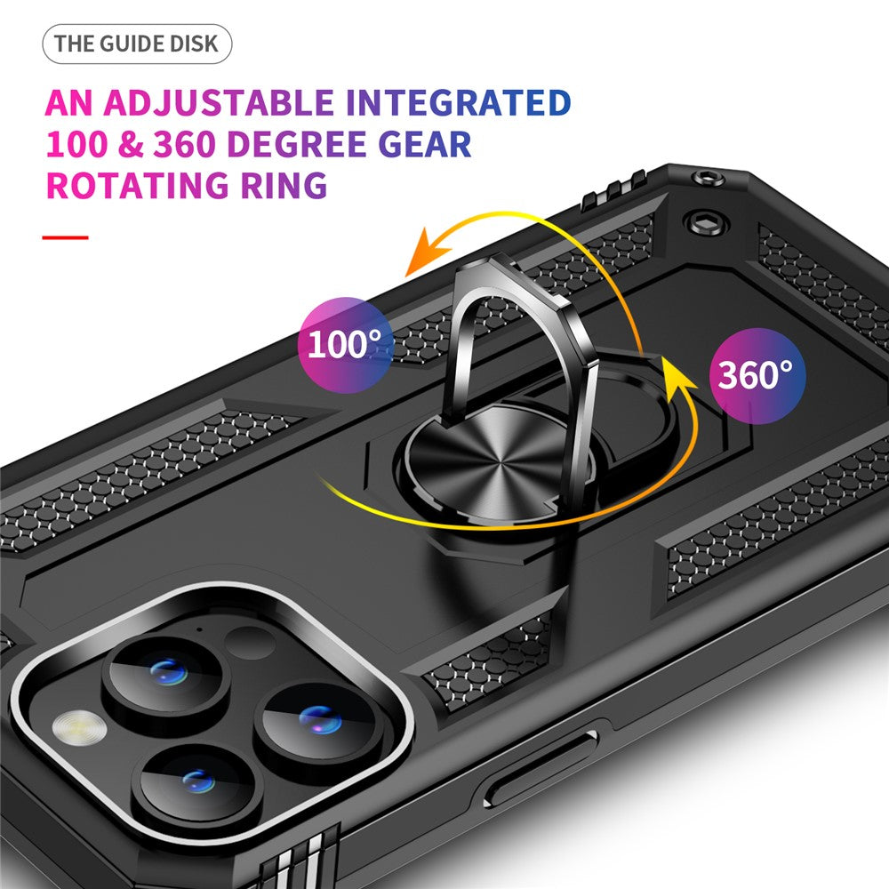 For iPhone 15 Pro Kickstand Phone Case PC+TPU Cover with Built-in Magnetic Holder Metal Sheet
