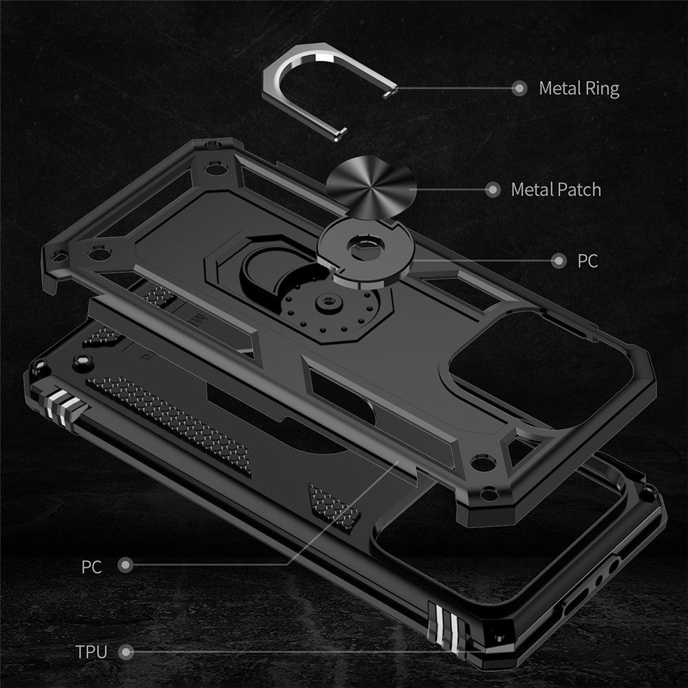 For iPhone 15 Pro Kickstand Phone Case PC+TPU Cover with Built-in Magnetic Holder Metal Sheet