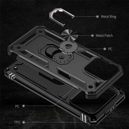 For iPhone 15 Pro Kickstand Phone Case PC+TPU Cover with Built-in Magnetic Holder Metal Sheet