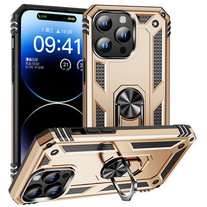 For iPhone 15 Pro Kickstand Phone Case PC+TPU Cover with Built-in Magnetic Holder Metal Sheet