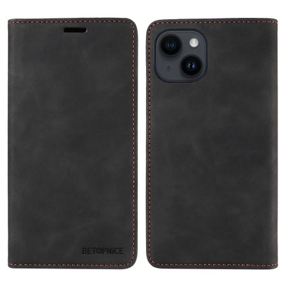 BETOPNICE 003 For iPhone 15 Plus PU Leather Stand Cover Anti-Scratch Wallet Phone Case with RFID Blocking Function