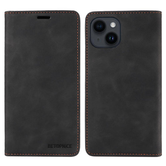 BETOPNICE 003 For iPhone 15 Plus PU Leather Stand Cover Anti-Scratch Wallet Phone Case with RFID Blocking Function