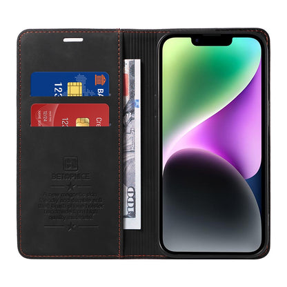 BETOPNICE 003 For iPhone 15 Plus PU Leather Stand Cover Anti-Scratch Wallet Phone Case with RFID Blocking Function