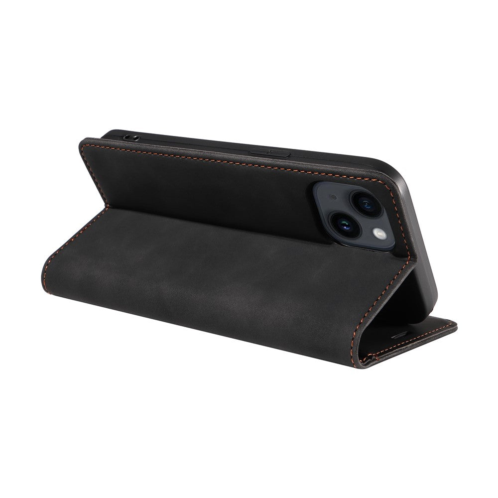 BETOPNICE 003 For iPhone 15 Plus PU Leather Stand Cover Anti-Scratch Wallet Phone Case with RFID Blocking Function