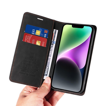 BETOPNICE 003 For iPhone 15 Plus PU Leather Stand Cover Anti-Scratch Wallet Phone Case with RFID Blocking Function