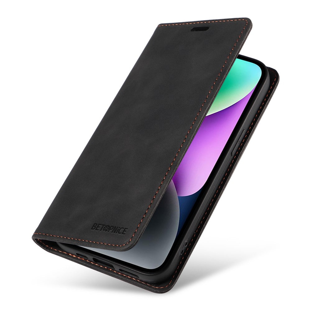 BETOPNICE 003 For iPhone 15 Plus PU Leather Stand Cover Anti-Scratch Wallet Phone Case with RFID Blocking Function