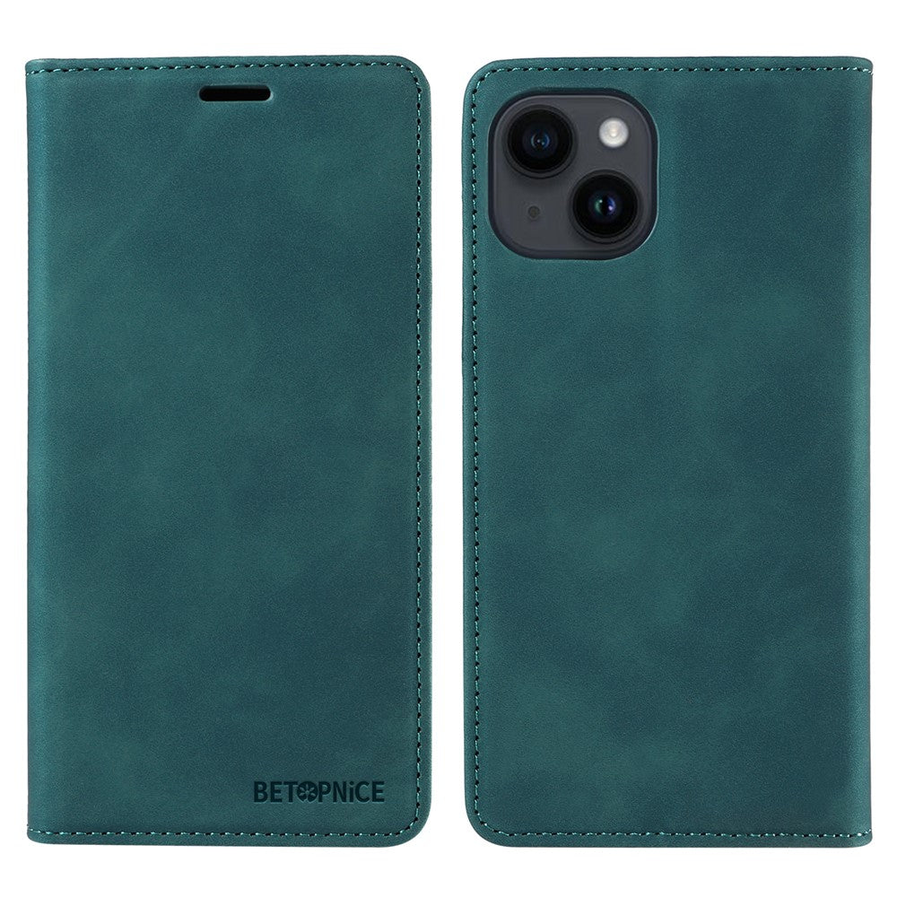 BETOPNICE 003 For iPhone 15 Plus PU Leather Stand Cover Anti-Scratch Wallet Phone Case with RFID Blocking Function