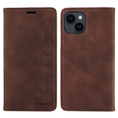 BETOPNICE 003 For iPhone 15 Plus PU Leather Stand Cover Anti-Scratch Wallet Phone Case with RFID Blocking Function