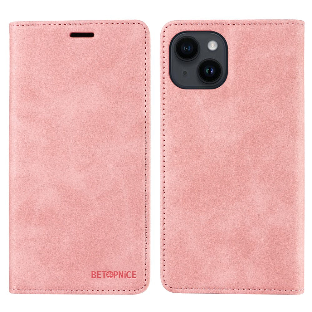 BETOPNICE 003 For iPhone 15 Plus PU Leather Stand Cover Anti-Scratch Wallet Phone Case with RFID Blocking Function