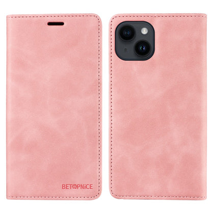 BETOPNICE 003 For iPhone 15 Plus PU Leather Stand Cover Anti-Scratch Wallet Phone Case with RFID Blocking Function