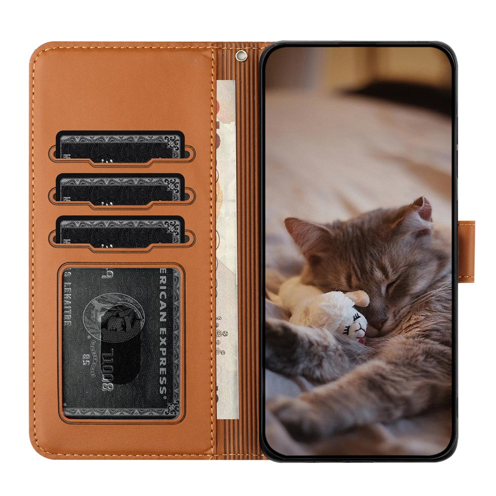 Wall Cats Imprinted Phone Cover for iPhone 15 , Stand Wallet Anti-drop Leather Case with Strap