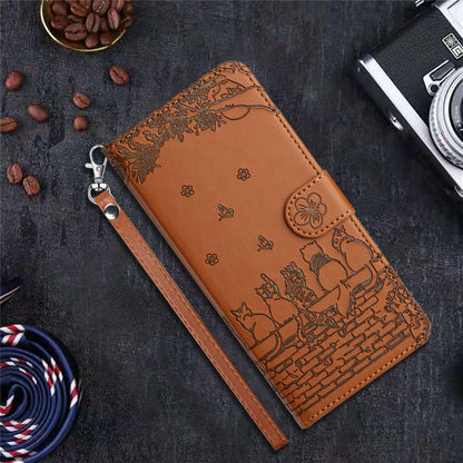 Wall Cats Imprinted Phone Cover for iPhone 15 , Stand Wallet Anti-drop Leather Case with Strap