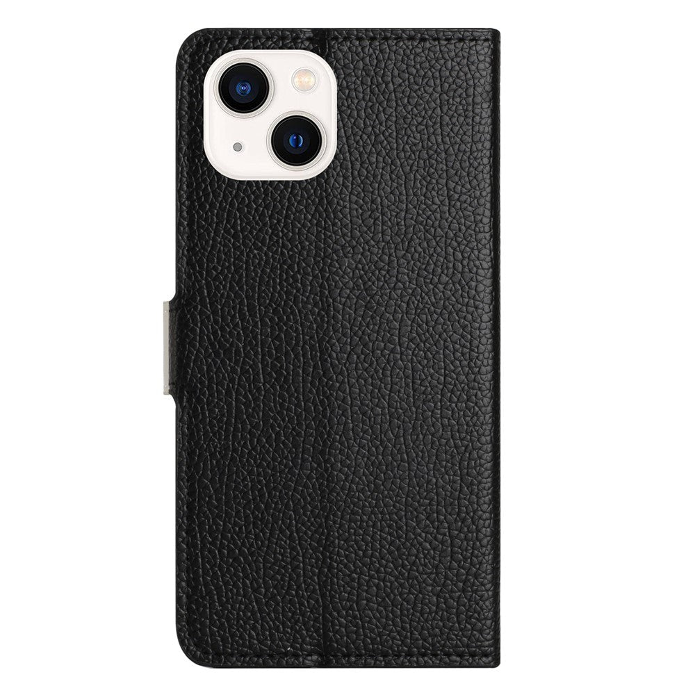 Litchi Texture Phone Wallet Case for iPhone 15 Plus ,  PU Leather Full Protection Stand Cover