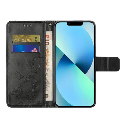 PU Leather Wallet Phone Case for iPhone 15 , Butterfly Flower Imprinted Stand Smartphone Cover