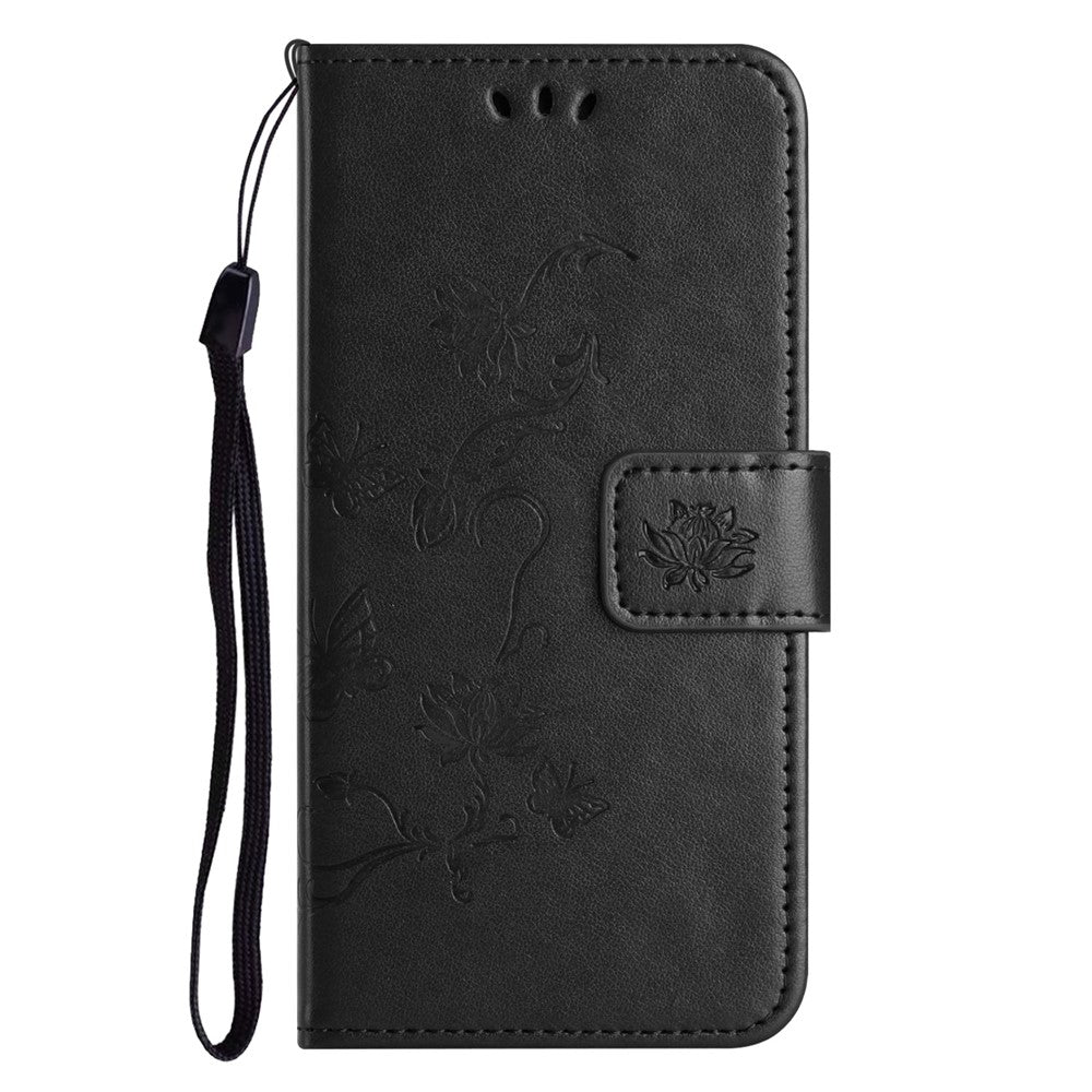 PU Leather Wallet Phone Case for iPhone 15 , Butterfly Flower Imprinted Stand Smartphone Cover