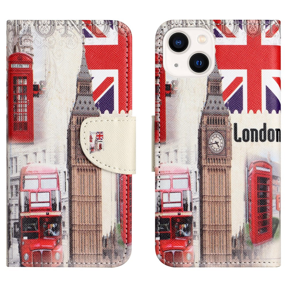 For iPhone 15 Plus PU Leather Wallet Case Pattern Printing Stand Phone Cover