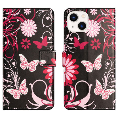 For iPhone 15 Plus Folio Wallet Case PU Leather Pattern Printing Stand Phone Cover