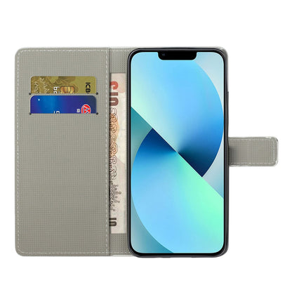 For iPhone 15 Plus Folio Wallet Case PU Leather Pattern Printing Stand Phone Cover