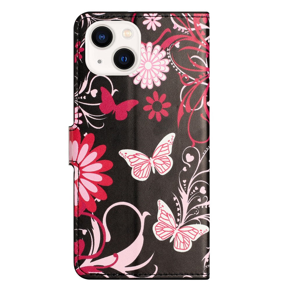 For iPhone 15 Plus Folio Wallet Case PU Leather Pattern Printing Stand Phone Cover