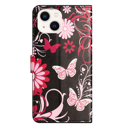 For iPhone 15 Plus Folio Wallet Case PU Leather Pattern Printing Stand Phone Cover