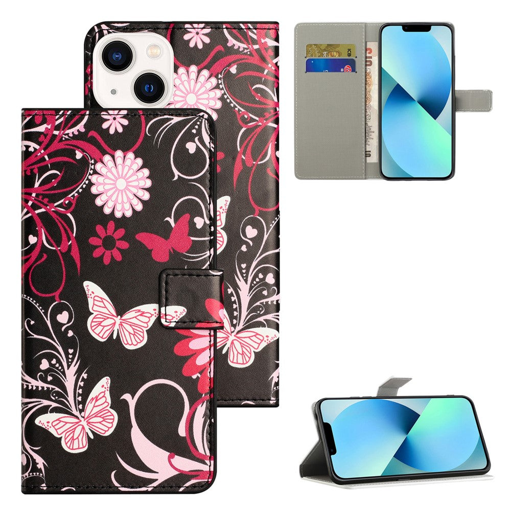 For iPhone 15 Plus Folio Wallet Case PU Leather Pattern Printing Stand Phone Cover