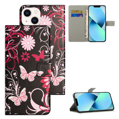 For iPhone 15 Plus Folio Wallet Case PU Leather Pattern Printing Stand Phone Cover