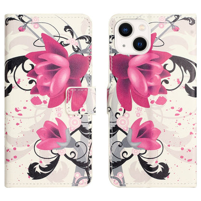 For iPhone 15 Plus Folio Wallet Case PU Leather Pattern Printing Stand Phone Cover