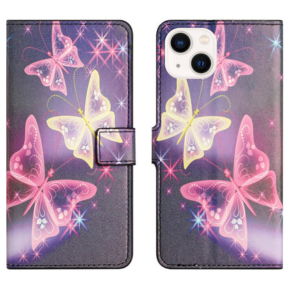 For iPhone 15 Plus Folio Wallet Case PU Leather Pattern Printing Stand Phone Cover