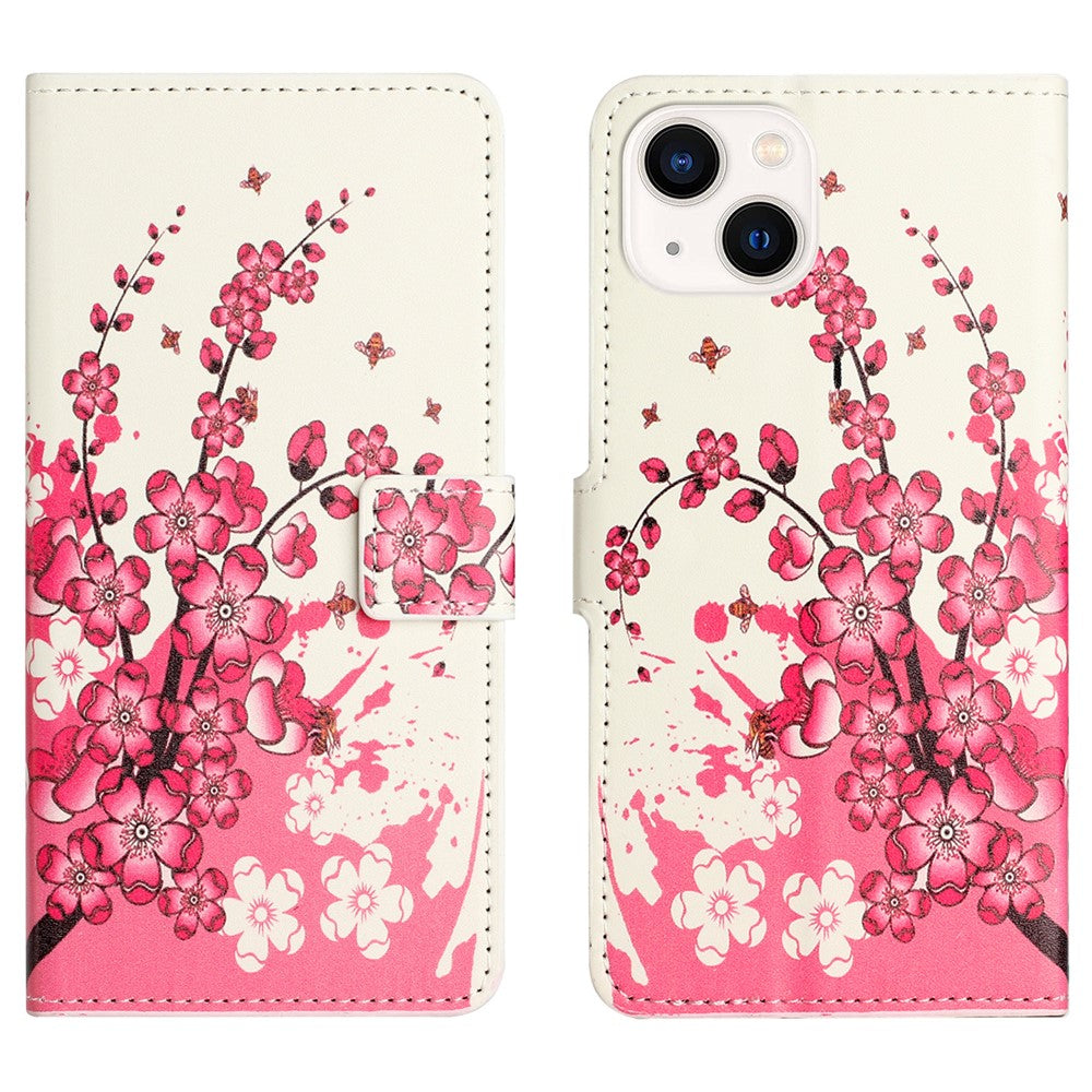 For iPhone 15 Plus Folio Wallet Case PU Leather Pattern Printing Stand Phone Cover