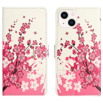 For iPhone 15 Plus Folio Wallet Case PU Leather Pattern Printing Stand Phone Cover