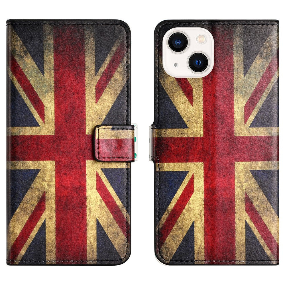 For iPhone 15 Plus Folio Wallet Case PU Leather Pattern Printing Stand Phone Cover