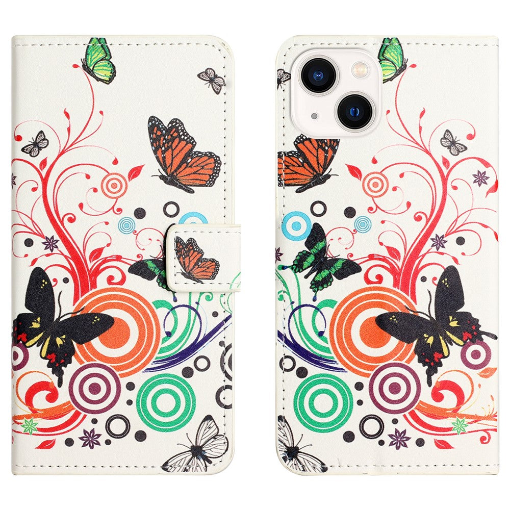 For iPhone 15 Plus Folio Wallet Case PU Leather Pattern Printing Stand Phone Cover