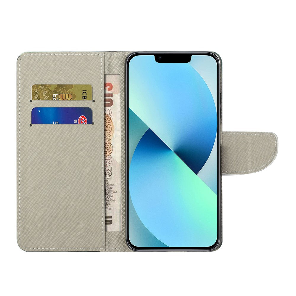 For iPhone 15 Cross Texture Leather Wallet Stand Case Pattern Printing Phone Cover